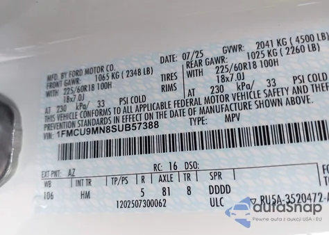 2025 Ford Escape St-Line from USA, damaged, VIN 1FMCU9MN8SUB57388